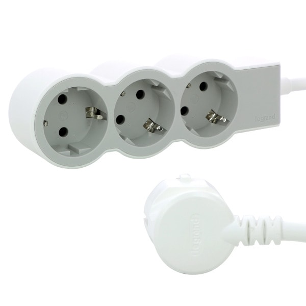 LEGRAND - Flache Steckdosenleiste 3x Steckdose, 5 Meter Kabel Farbe: Ultraweiß/Grau