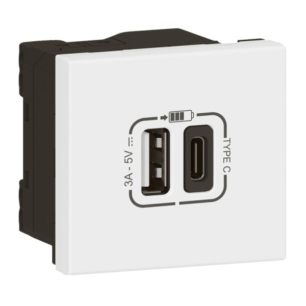 LEGRAND - Mosaic USB Typ-A+C LINK Ladesteckdose 2-modulig, Ladestrom 3 A Farbe: Ultraweiß