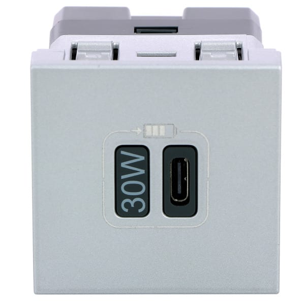 LEGRAND - Mosaic USB Typ-C Ladesteckdose 2-modulig, Ladeleistung 30 W Farbe: Aluminium