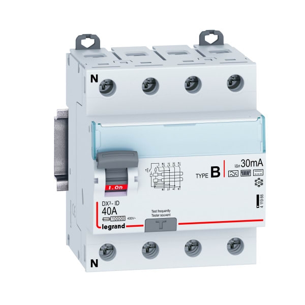 LEGRAND - DX3 Fehlerstromschutzschalter 40A, 4-polig, 30mA, Typ B, 400VAC, N-links, 4TE