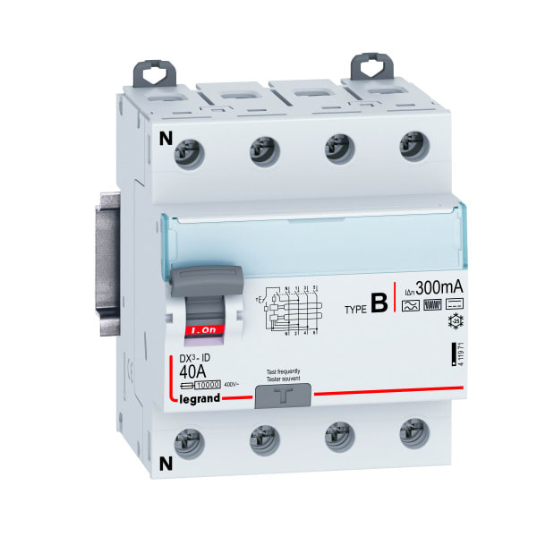 LEGRAND - DX3 Fehlerstromschutzschalter 40A, 4-polig, 300mA, Typ B, 400VAC, N-links, 4TE