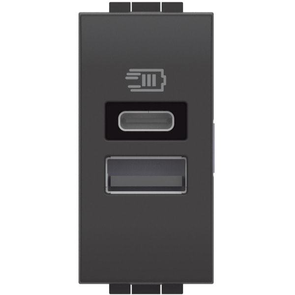 BTICINO - LivingLight USB-Ladesteckdose 1 Modul mit 1x USB-A und 1x USB-C, Farbe Anthrazit