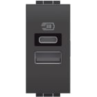BTICINO - LivingLight USB-Ladesteckdose 1 Modul mit 1x USB-A und 1x USB-C, Farbe Anthrazit