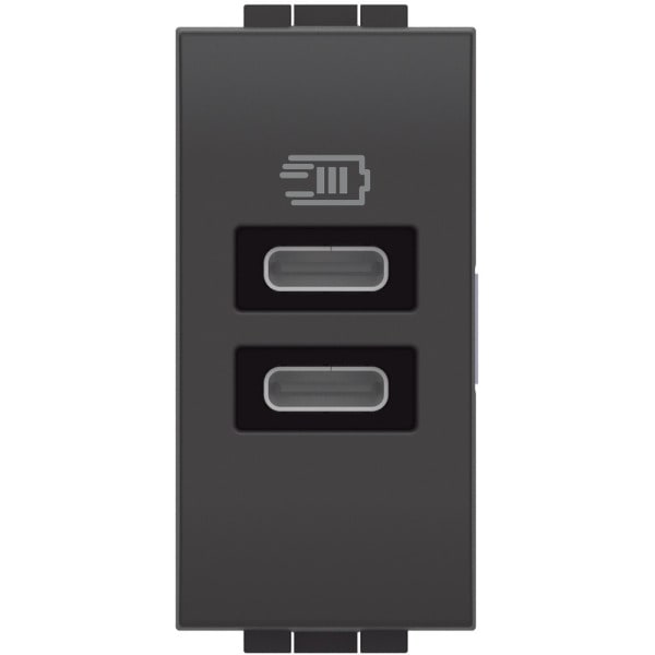 BTICINO - LivingLight USB-Ladesteckdose 1-modulig mit 2x USB-C in der Farbe anthrazit