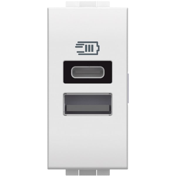 BTICINO - LivingLight USB-Ladesteckdose 1 Modul mit 1x USB-A und 1x USB-C, Farbe Weiß