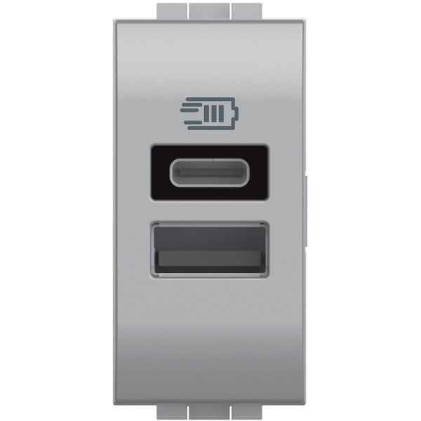 BTICINO - LivingLight USB-Ladesteckdose 1 Modul mit 1x USB-A und 1x USB-C, Farbe Tech