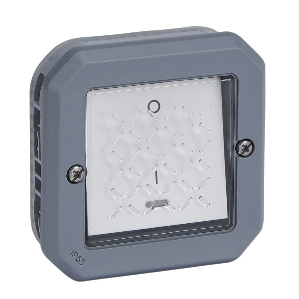 LEGRAND - Plexo New FRAP 2poliger Schalter Kontroll 16 AX, Steckklemmen, IP55, IK08, Grau