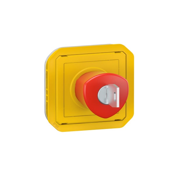 LEGRAND - Plexo New Einsatz NOT-AUS Taster 3A, Schlüssel für die Rückstellung, IP55, IK07