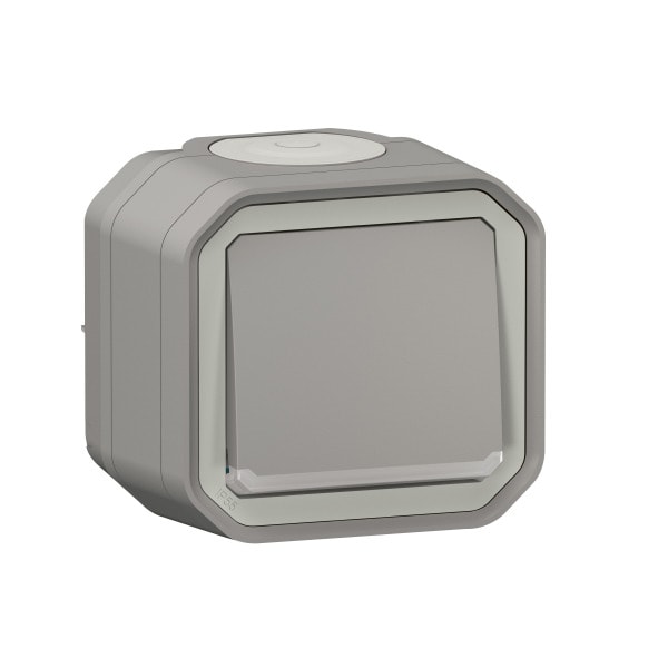 LEGRAND - Plexo New FRAP Taster beleuchtet 10 A, Steckklemmen (SL), IP 55, IK 08, Grau