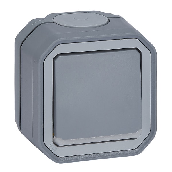 LEGRAND - Plexo New FRAP 2poliger Schalter Kontroll 10 AX, Steckklemmen, IP55, IK08, Grau