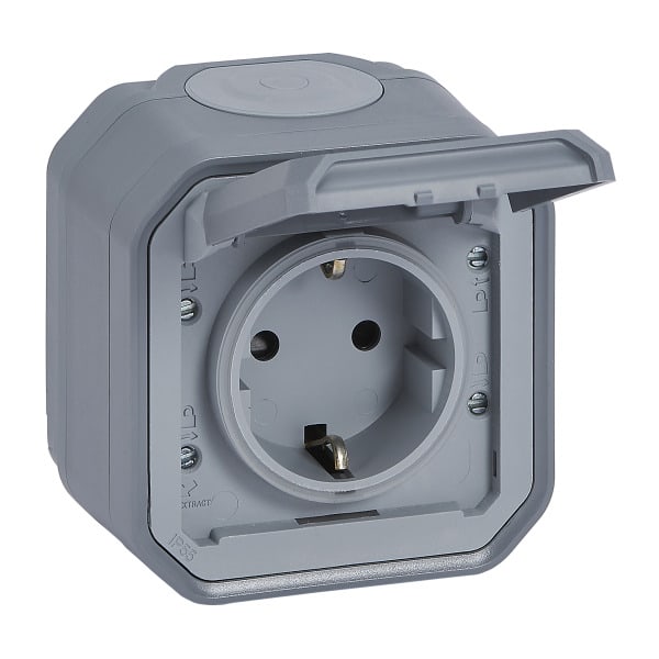 LEGRAND - Plexo New FRAP Schutzkontakt-Steckdose, Schraubklemmen (SK) EB, IP44, IK08, Grau