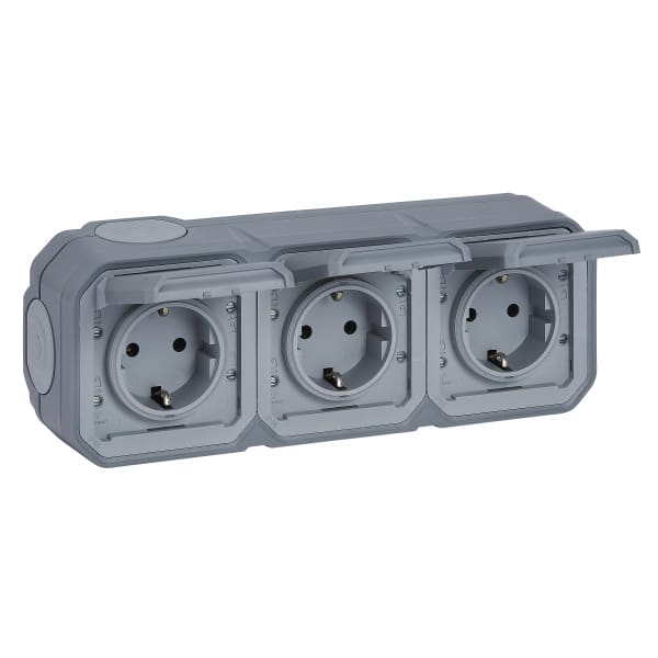 LEGRAND - Plexo New FRAP 3-fach vorverdrahtete SSDO horizontal, SL, EB, IP44, IK 08, Grau