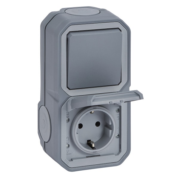 LEGRAND - Plexo New FRAP SSDO+Wechselschalter horizontal & vertikal SL,EB, IP44 IK08, Grau