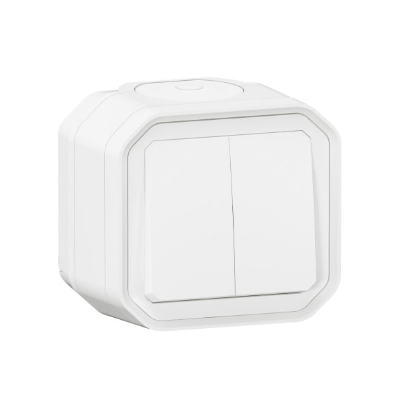 LEGRAND - Plexo New FRAP Doppelwechselschalter 10AX/Taster 10A SL, IP55, IK08, Ultraweiß