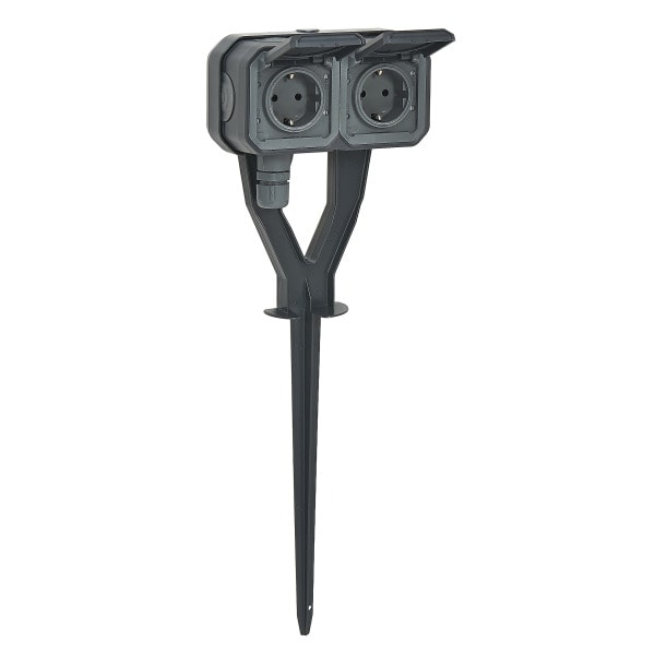 LEGRAND - Plexo New Gartenpfahl 2-fach vorverdrahtete SSDO, SL, EB, IP44, IK 08, Grau