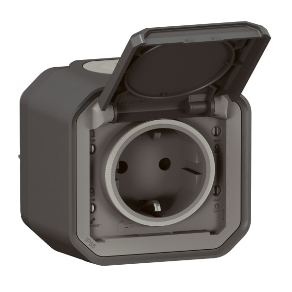 LEGRAND - Plexo New FRAP Schutzkontakt-Steckdose, Schraubklemmen, EB, IP44 IK08, Anthrazit