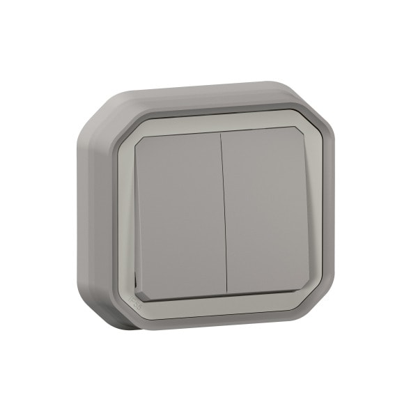 LEGRAND - Plexo New FRUP Doppelwechselschalter 10AX/Taster 10A, Steckklem, IP55 IK08, Grau