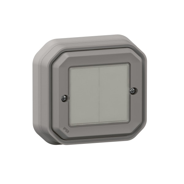 LEGRAND - Plexo New with Netatmo Wandsender Licht 2-fach, IP 55, Farbe: Grau