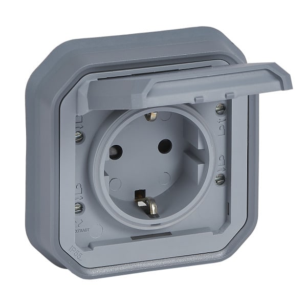 LEGRAND - Plexo New FRUP Schutzkontakt-Steckdose, Schraubklemmen (SK) EB, IP44, IK08, Grau