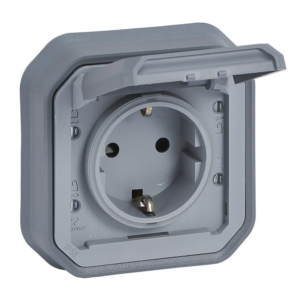LEGRAND - Plexo New FRUP Schutzkontakt-Steckdose, SL, mit Krallen, EB, IP44, IK08, Grau