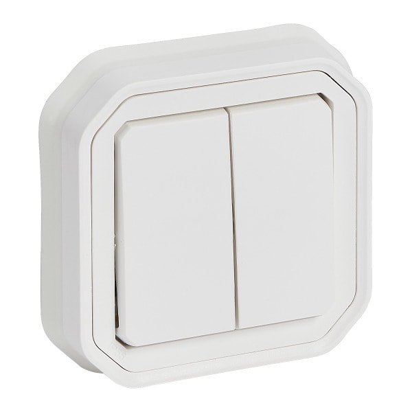 LEGRAND - Plexo New FRUP Doppelwechselschalter 10AX/Taster 10A SL , IP55, IK08, Ultraweiß