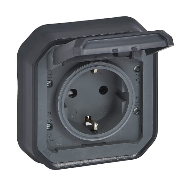 LEGRAND - Plexo New FRUP Schutzkontakt-Steckdose, Schraubklemmen, EB, IP44 IK08, Anthrazit