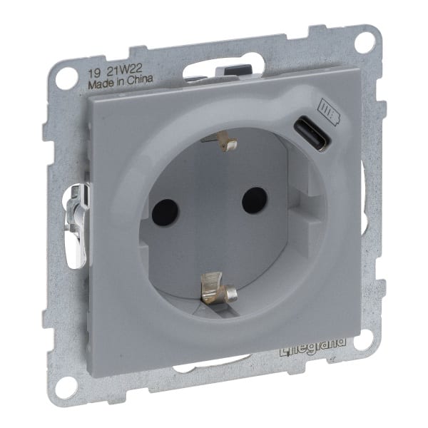 LEGRAND - SEANO Schuko-Steckdose + USB-C mit Steckklemmen, Farbe: Aluminium lackiert