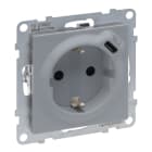 LEGRAND - SEANO Schuko-Steckdose + USB-C mit Steckklemmen, Farbe: Aluminium lackiert