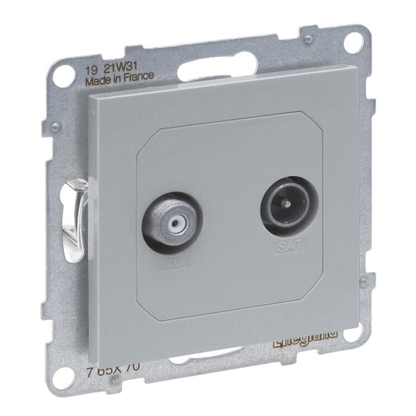 LEGRAND - SEANO Einzeldose TV-SAT für 2 Kabel und HD-TV in der Farbe Aluminium lackiert