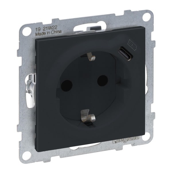 LEGRAND - SEANO Schuko-Steckdose + USB-C mit Steckklemmen, Farbe: Anthrazit lackiert