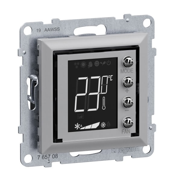 LEGRAND - Seano MyHome Thermostat mit Display inkl. Abdeckung in der Farbe Aluminium