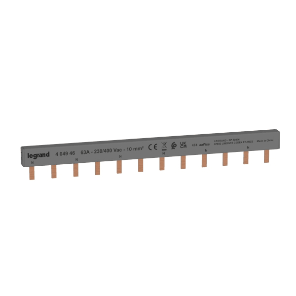 LEGRAND - Stiftkammschiene, 2-polig, 12 TE, q=10 mm², für 2p FI oder 2p FI/LS-Schalter