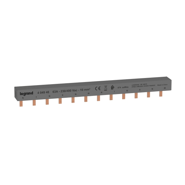 LEGRAND - Stiftkammschiene, 2-polig mit 4p Einspeis., 12TE, 10 mm², für 2p LS-Schalter L+N