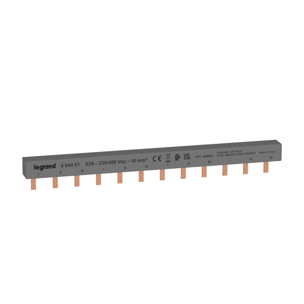 LEGRAND - Stiftkammschiene, 3-polig, 12 TE, q=10 mm²,für 3-polige LS-Schalter, 4 x 3-polig