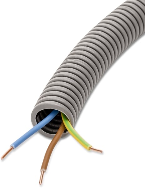 DIETZEL - PVC-Panzerflexrohr,Ø20mm,biegs.,Turborillen,vorverdr.,YE 3x1,5mm² or,bl,ge/gn