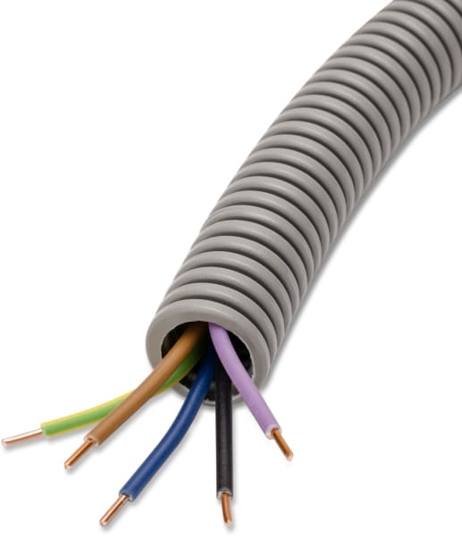 DIETZEL - PVC-Panzerflexrohr,Ø20mm,biegsam,vorverdrahtet,YE 5x1,5mm² sw,2xvio,bl,ge/gn