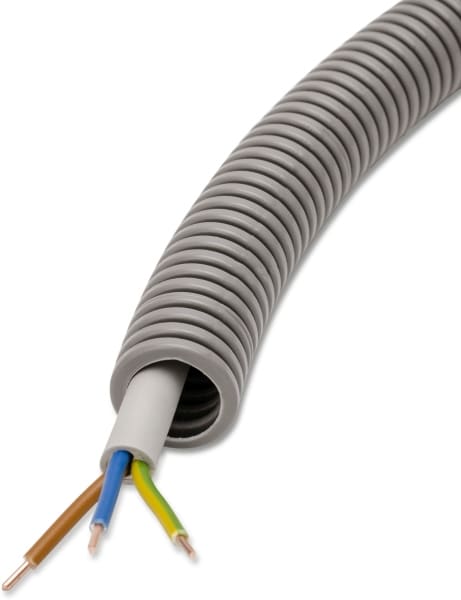 DIETZEL - PVC-Panzerflexrohr,Ø20mm,biegs.,mittel,Turborillen,vorverdr.,YM 3x1,5mm²