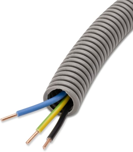 DIETZEL - PVC-Panzerflexrohr,Ø20mm,biegs.,Turborillen,vorverdr.,YE 3x2,5mm² sw,bl,ge/gn