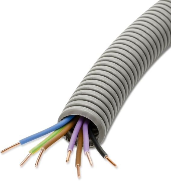DIETZEL - PVC-Panzerflexrohr,Ø25mm,biegsam,vorverdr.,YE 7x1,5mm² sw,2xbr,2xvio,bl,ge/gn