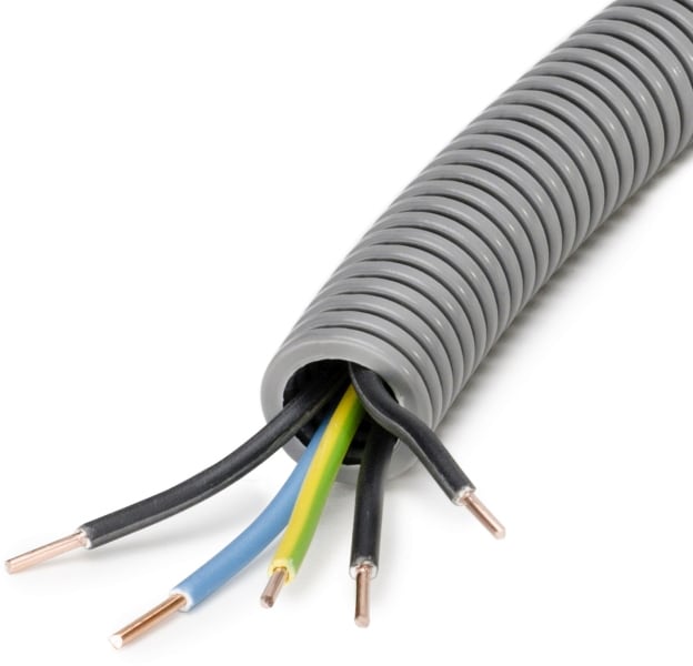 DIETZEL - PVC-Panzerflexrohr,Ø20mm,biegs.,Turborillen,vorverdr.,YE 5x2,5mm² 3xsw,bl,ge/gn