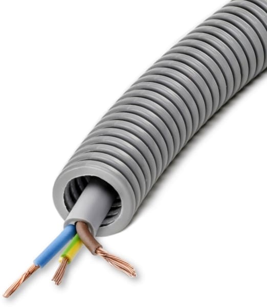 DIETZEL - PVC-Panzerflexrohr,Ø20mm,biegs.,mittel,Turborillen,vorverdr.,YMM 3x1,5mm²
