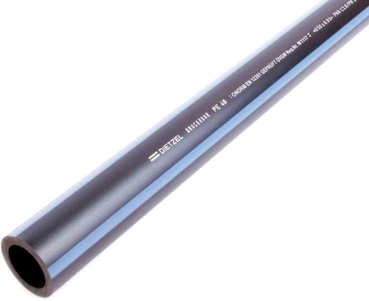 DIETZEL - PE-Druckrohr Ø 40 mm, 10 bar, schwarz mit 4 blauen Streifen, 100 m