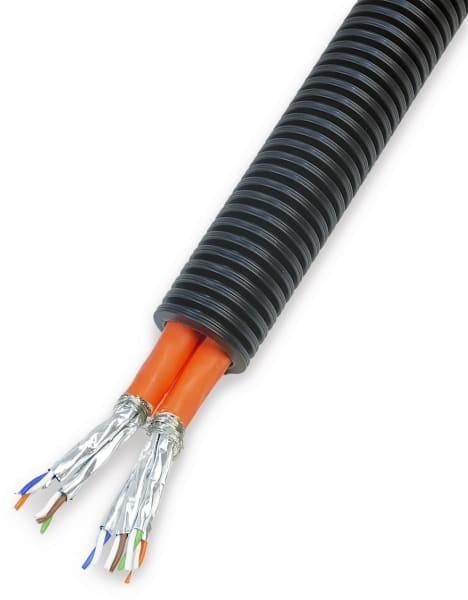 DIETZEL - HFT-Panzerflexrohr,Ø25mm,biegs.,vorverdr.,halogenfr.,50m  CAT7 Duplex/LAN1000