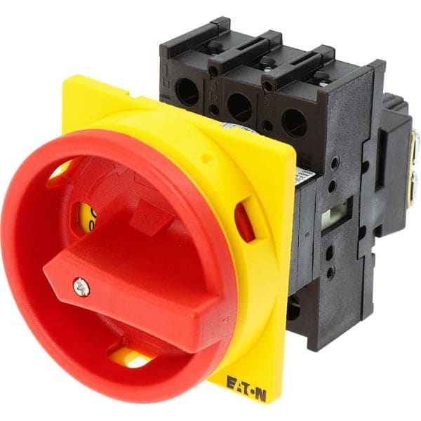 EATON - Hauptschalter, P1, 25 A, Einbau, 3-polig, NOT-AUS-Funktion, mit rotem Drehgriff und gelbem Sperrkranz, abschließbar in 0-Stellung