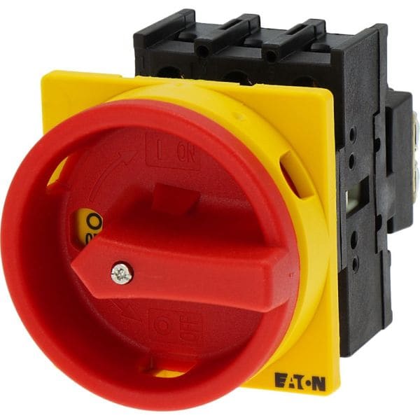 EATON - Hauptschalter, P1, 32 A, Einbau, 3-polig, NOT-AUS-Funktion, mit rotem Drehgriff und gelbem Sperrkranz, abschließbar in 0-Stellung