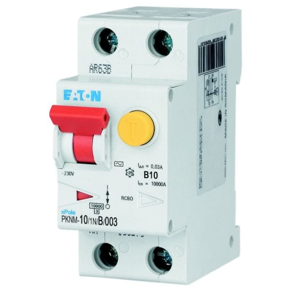 EATON - FI/LS-Kombischalter, 10 A, 30 mA, Leitungsschutzschalter Typ B Auslösecharakteristik, 1-phasig +N, Fehlerstromschutzschalter mit Auslösechar