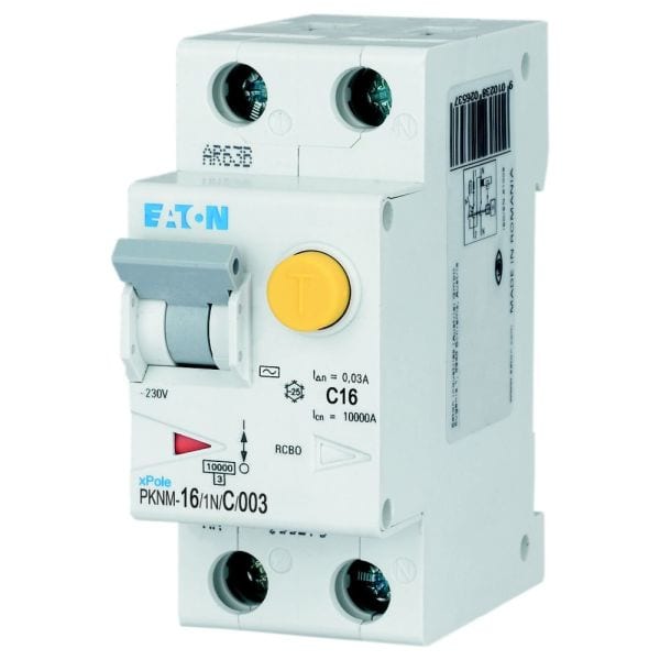 EATON - FI/LS-Kombischalter, 16 A, 30 mA, Leitungsschutzschalter Typ C Auslösecharakteristik, 1-phasig +N, Fehlerstromschutzschalter mit Auslösechar