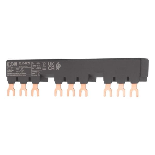 EATON - Drehstromschienenblock, berührungssicher, kurzschlussfest, Ue = 690 V, Iu = 63 A, Schutzschalter: 3, Teilungsmaß 45 + 9 mm, Ausführung des e