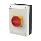 EATON - Hauptschalter, P3, 63 A, Aufbau, 3-polig, 1 Schließer, 1 Öffner, NOT-AUS-Funktion, mit rotem Drehgriff und gelbem Sperrkranz, abschließbar i