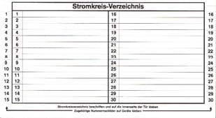 EATON - Stromkreisverzeichnis 30 Kreise